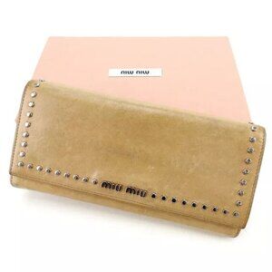 miumiu Wallet Purse Long Wallet Beige Silver Woman Authentic Used